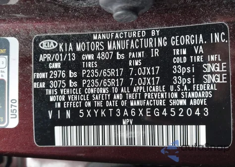 2014 Kia Sorento Lx z USA, uszkodzony, nr VIN 5XYKT3A6XEG452043